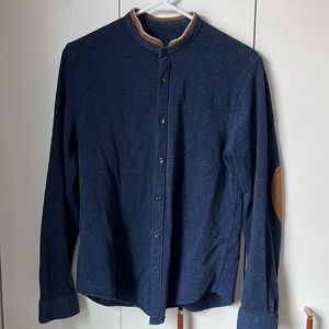 Zara Mens band collar button up with elbow patches Fantastic shape!